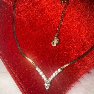 Christian Dior Vintage Gold tone V-shaped Swarovski crystals